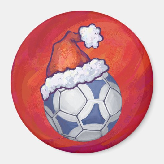 Blauw en wit feestelijk Voetbal op rood Magneet (Voorkant)