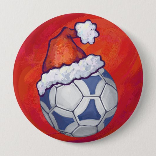 Blauw en wit feestelijk Voetbal op rood Ronde Button 4,0 Cm (Voorkant)