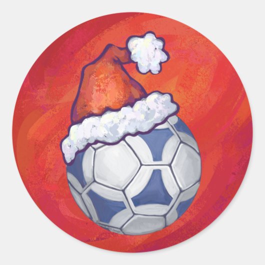 Blauw en wit feestelijk Voetbal op rood Ronde Sticker (Voorkant)