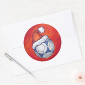 Blauw en wit feestelijk Voetbal op rood Ronde Sticker (Envelop)