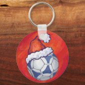 Blauw en wit feestelijk Voetbal op rood Sleutelhanger (Voorkant)