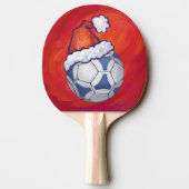 Blauw en wit feestelijk Voetbal op rood Tafeltennisbatje (Achterkant)