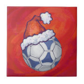 Blauw en wit feestelijk Voetbal op rood Tegeltje (Voorkant)