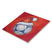 Blauw en wit feestelijk Voetbal op rood Tegeltje (Zijkant)