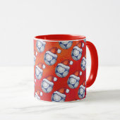 Blauw en wit feestelijk Voetbal Patroon op rood Mok (Voorkant rechts)