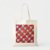 Blauw en wit feestelijk Voetbal Patroon op rood Tote Bag (Voorkant)