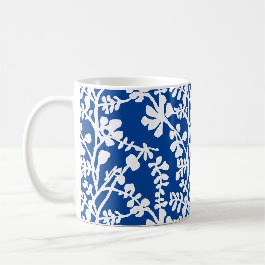 Blauw en wit flesje herstellend patroon koffiemok (Links)