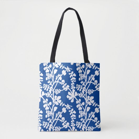 Blauw en wit flesje herstellend patroon tote bag (Voorkant)