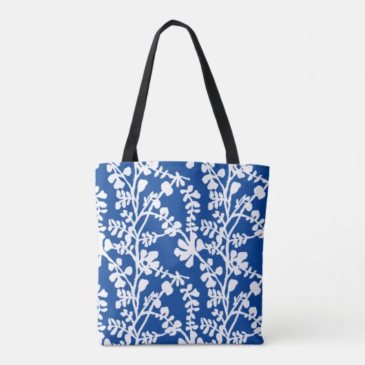 Blauw en wit flesje herstellend patroon tote bag (Achterkant)