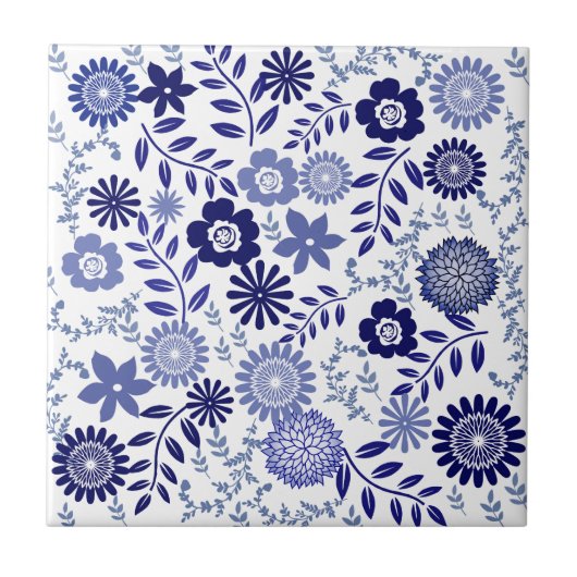 Blauw en wit flessenpatroon tegeltje (Voorkant)