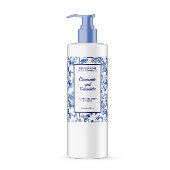 Blauw en wit floraal cosmetica flesetiket sparkling wijnetiket