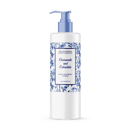 Blauw en wit floraal cosmetica flesetiket sparkling wijnetiket