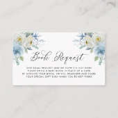 Blauw en wit Floral Baby shower Book Request Kaart Plaatskaartje (Voorkant)