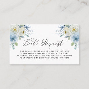 Blauw en wit Floral Baby shower Book Request Kaart Plaatskaartje