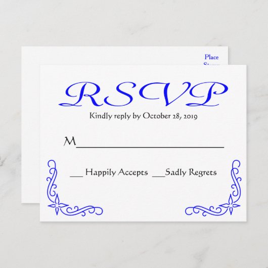  blauw en wit Floral bruiloft / partij RSVP Uitnodiging Briefkaart (Voorkant / Achterkant)