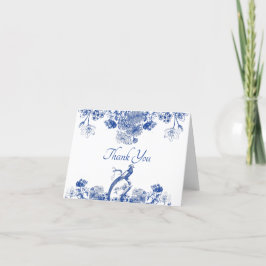 Blauw en wit floral China Patroon met vogel Bedankkaart