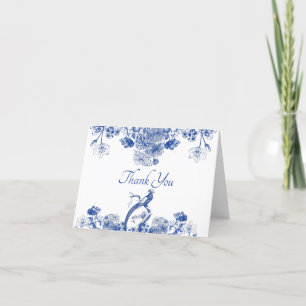 Blauw en wit floral China Patroon met vogel Bedankkaart