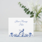 Blauw en wit floral China Patroon met vogel Briefkaart (Staand voorkant)