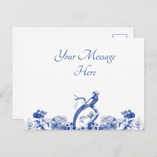 Blauw en wit floral China Patroon met vogel Briefkaart (Voorkant / Achterkant)