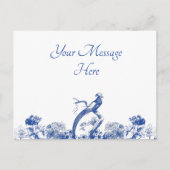 Blauw en wit floral China Patroon met vogel Briefkaart (Voorkant)