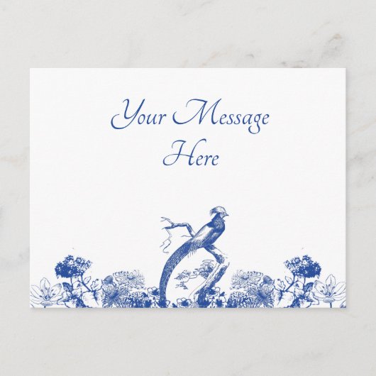 Blauw en wit floral China Patroon met vogel Briefkaart (Voorkant)