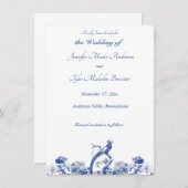 Blauw en wit floral China Patroon met vogel Kaart (Voorkant / Achterkant)