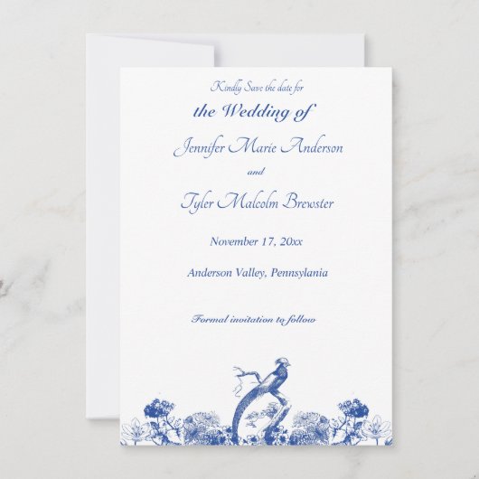 Blauw en wit floral China Patroon met vogel Kaart (Voorkant)