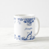 Blauw en wit floral China Patroon met vogel Koffiemok (Voorkant rechts)