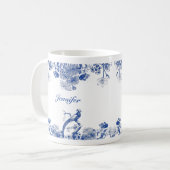 Blauw en wit floral China Patroon met vogel Koffiemok (Voorkant links)