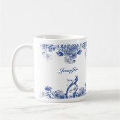 Blauw en wit floral China Patroon met vogel Koffiemok (Links)