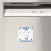 Blauw en wit floral China Patroon met vogel Magneet (Insitu (Vaatwasser))