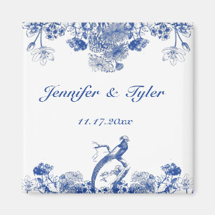 Blauw en wit floral China Patroon met vogel Magneet