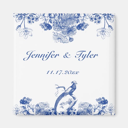 Blauw en wit floral China Patroon met vogel Magneet (Voorkant)