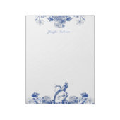 Blauw en wit floral China Patroon met vogel Notitieblok (Linkerzijde)