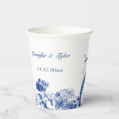 Blauw en wit floral China Patroon met vogel Papieren Bekers (Voorkant)