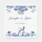 Blauw en wit floral China Patroon met vogel Servet (Voorkant)