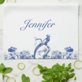 Blauw en wit floral China Patroon met vogel Theedoek (Gevouwen)