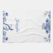 Blauw en wit floral China Patroon met vogel Theedoek (Horizontaal)