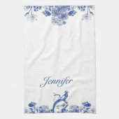 Blauw en wit floral China Patroon met vogel Theedoek (Verticaal)