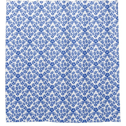 Blauw en wit Floral Damask-gordijn Douchegordijn (Voorkant)
