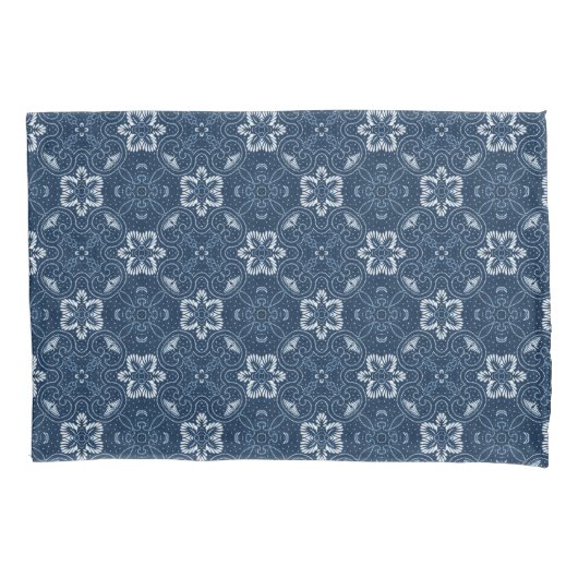Blauw en wit Floral Design Kussensloop (Voorkant)