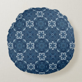 Blauw en wit Floral Design Round-Sierkussen Rond Kussen