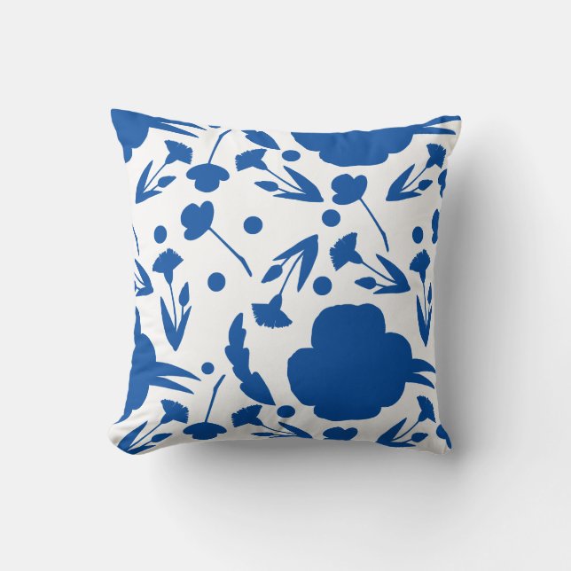  blauw en wit Floral Kussen (Voorkant)