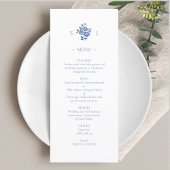 Blauw en wit | Floral Monogram Flat Wedding Menu