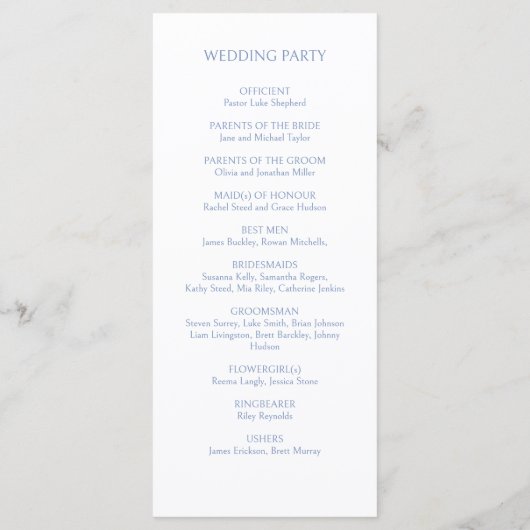 Blauw en wit | Floral Monogram Trouwprogramma Menu (Achterkant)