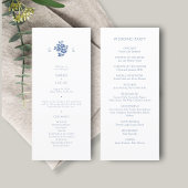 Blauw en wit | Floral Monogram Trouwprogramma Menu