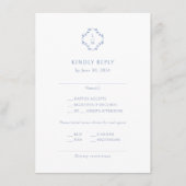 Blauw en wit | Floral Monogrammed Wedding RSVP Informatiekaartje (Voorkant)
