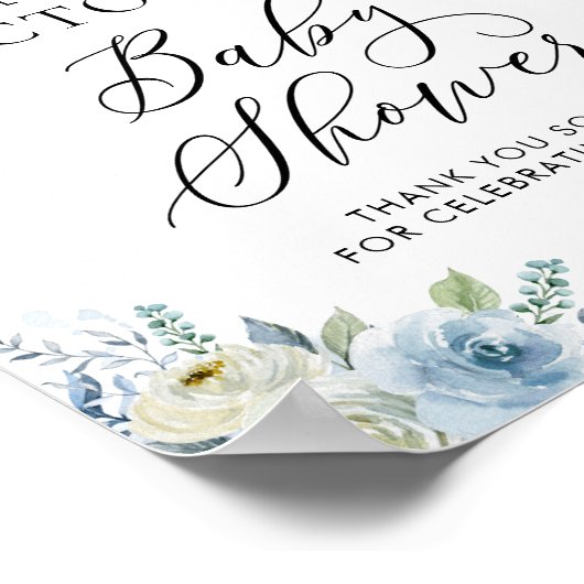 Blauw en wit Floral Nautical Baby shower Welkom Poster (Hoek)