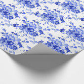  blauw en wit Floral Patroon Cadeaupapier (Hoek)