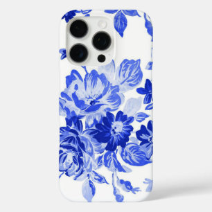  blauw en wit Floral Patroon iPhone 16 Pro Hoesje